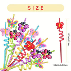 24pcs Butterfly Drinking Straws w/ 2pcs Cleaning Brush for Party Supplies