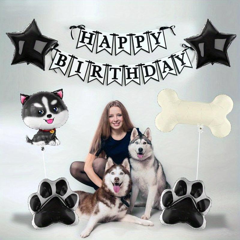 6pcs Husky Balloon Dog Husky Birthday Decoration Paw Print Balloons