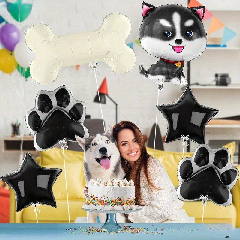 6pcs Husky Balloon Dog Husky Birthday Decoration Paw Print Balloons