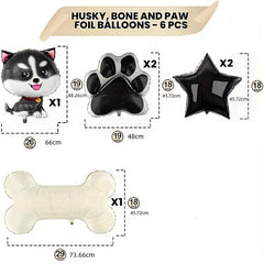 6pcs Husky Balloon Dog Husky Birthday Decoration Paw Print Balloons