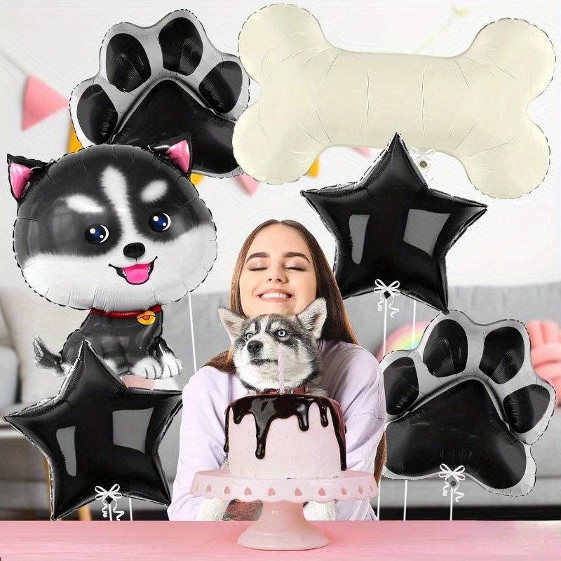 6pcs Husky Balloon Dog Husky Birthday Decoration Paw Print Balloons