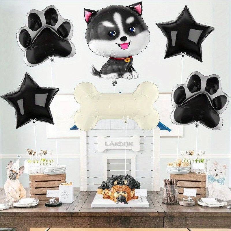 6pcs Husky Balloon Dog Husky Birthday Decoration Paw Print Balloons