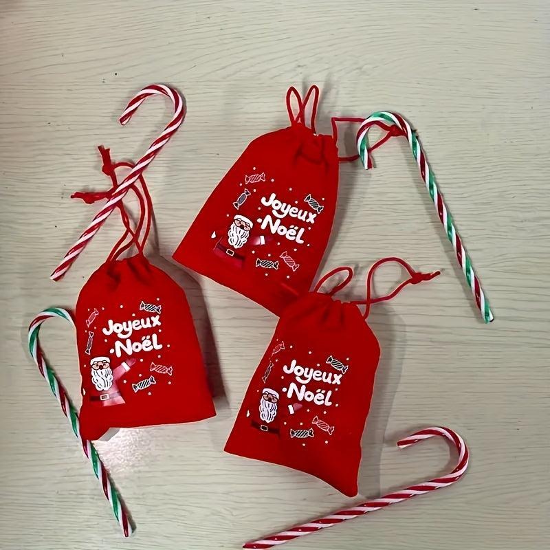 4pcs Red Christmas Velvet Bags Drawstring Pouch Candy Gift Bag