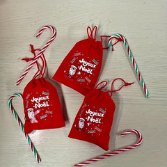 4pcs Red Christmas Velvet Bags Drawstring Pouch Candy Gift Bag