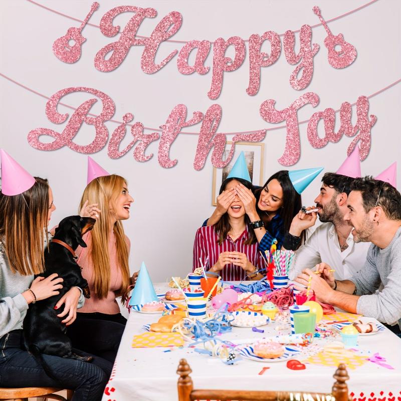 Singer Birthday Decorations Happy Birthday Banner Glitter Rose Golden