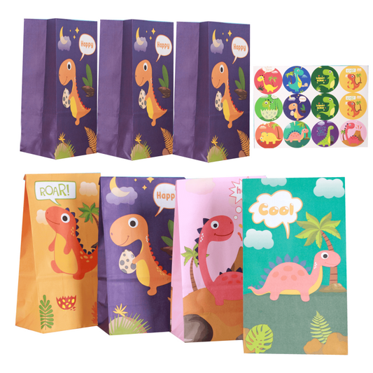 16 Pcs Dinosaur Party Bags with Stickers