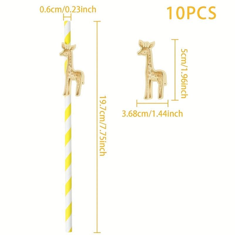 10pcs Jungle Animals Disposable Straws for Kids Wild One Birthday Safari Party