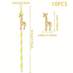 10pcs Jungle Animals Disposable Straws for Kids Wild One Birthday Safari Party