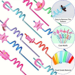 4pcs Cowgirl Straws Pink Decorations Supplies Rodeo Western Party