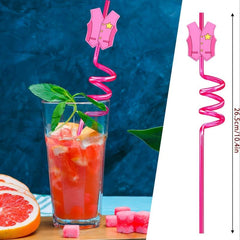 4pcs Cowgirl Straws Pink Decorations Supplies Rodeo Western Party