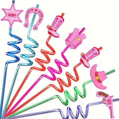 4pcs Cowgirl Straws Pink Decorations Supplies Rodeo Western Party