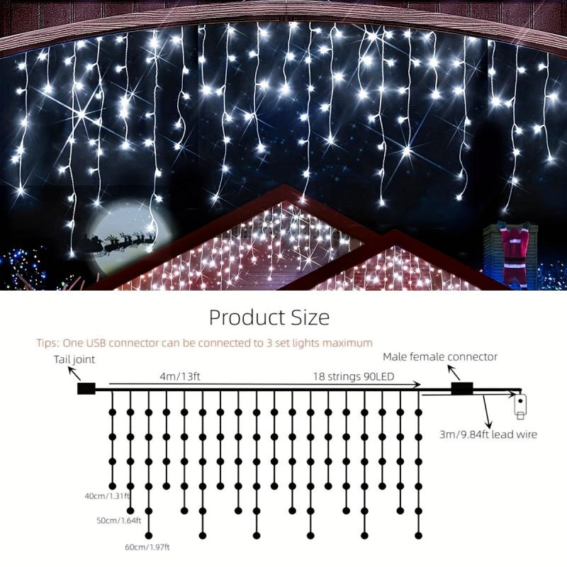 Outdoor Christmas Lights 90LED 8 Modes USB Plug Fairy String Lights