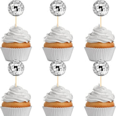 10pcs Disco Ball Cupcake Toppers - Disco Theme Cake Decorations