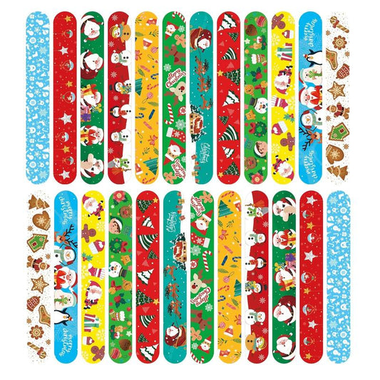24pc Christmas Snap Bracelets - Xmas Party Favors Assorted Designs
