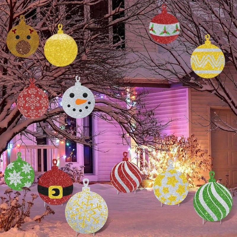 12pcs Christmas Ball Yard Sign Outdoor Lawn Decor Hanging Snowflake Ball