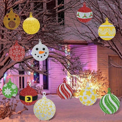 12pcs Christmas Ball Yard Sign Outdoor Lawn Decor Hanging Snowflake Ball