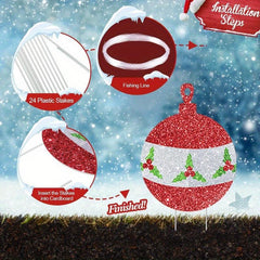 12pcs Christmas Ball Yard Sign Outdoor Lawn Decor Hanging Snowflake Ball