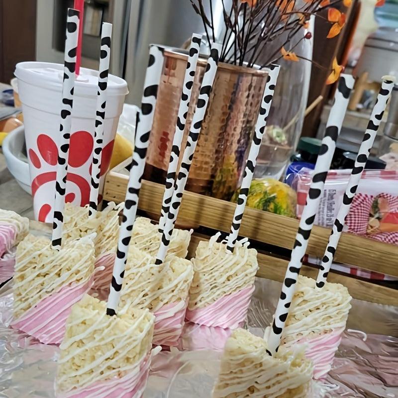 25pcs Cow Party Supplies Straws Farm Birthday Party Supplies Paper Straws