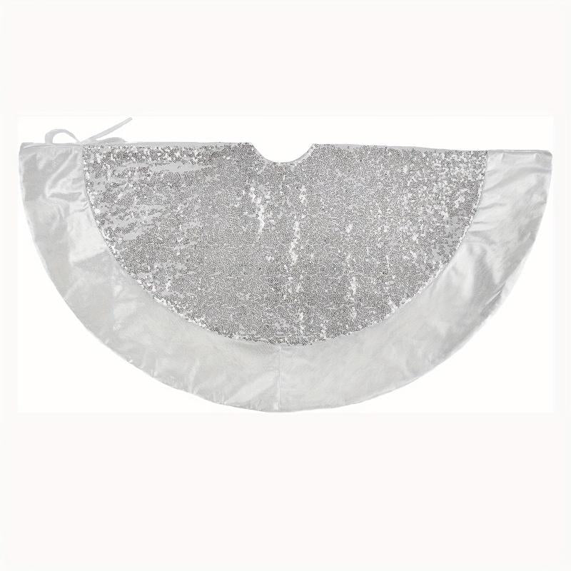 Sparkly Silver Sequin Christmas Tree Skirt with Glitter Border