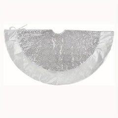 Sparkly Silver Sequin Christmas Tree Skirt with Glitter Border