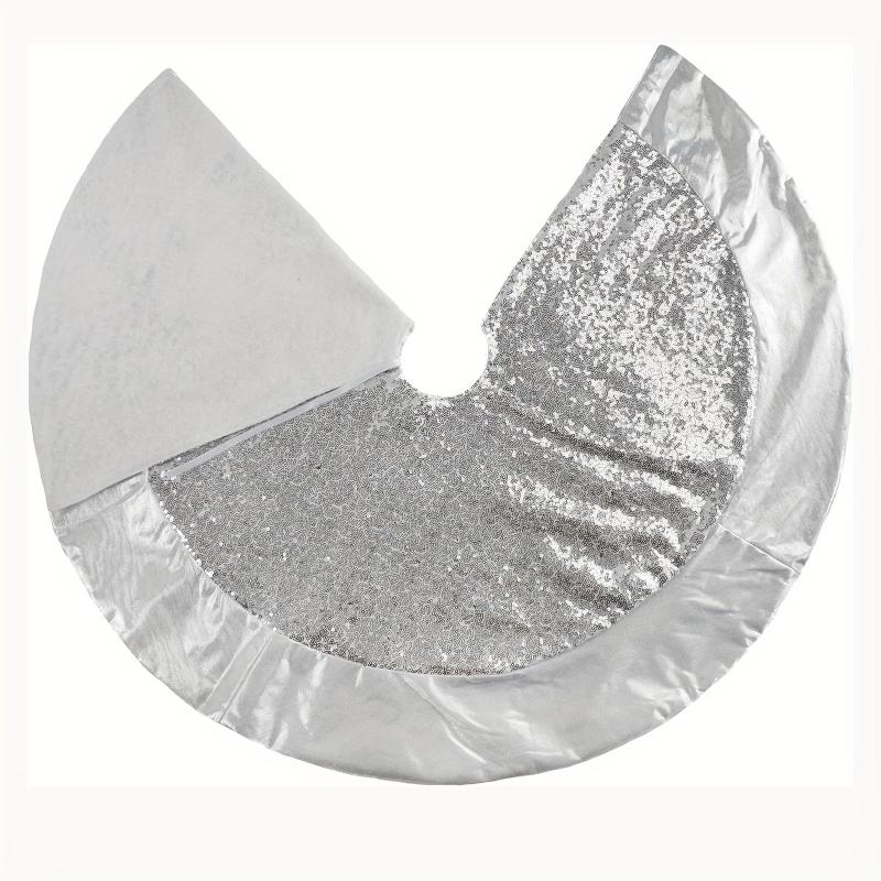 Sparkly Silver Sequin Christmas Tree Skirt with Glitter Border