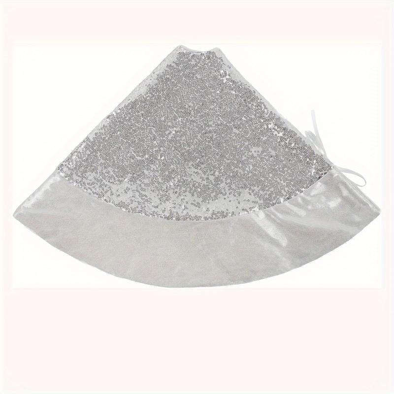 Sparkly Silver Sequin Christmas Tree Skirt with Glitter Border