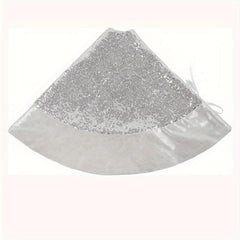 Sparkly Silver Sequin Christmas Tree Skirt with Glitter Border