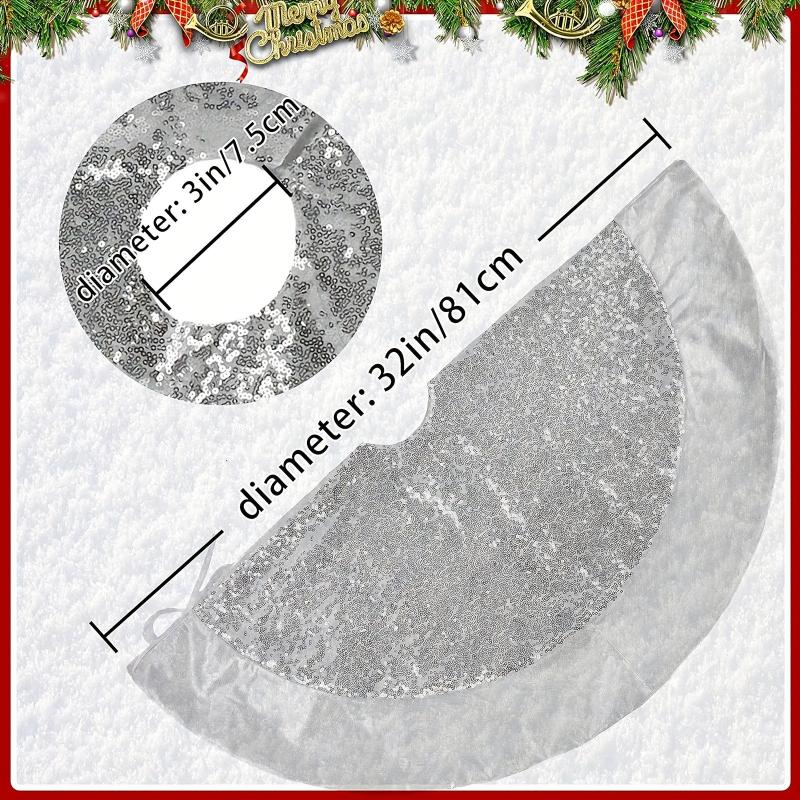 Sparkly Silver Sequin Christmas Tree Skirt with Glitter Border
