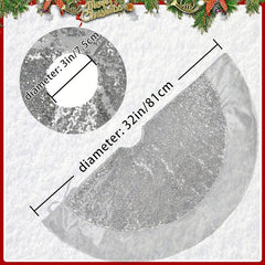 Sparkly Silver Sequin Christmas Tree Skirt with Glitter Border