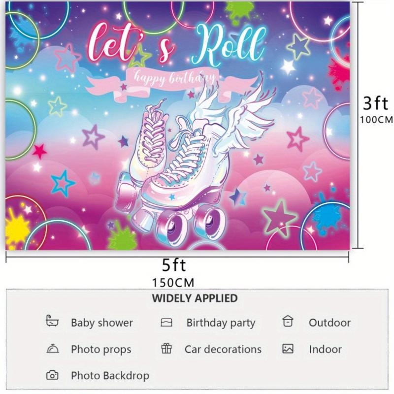 Fluorescent Roller Skating Birthday Background Cloth Party Decoration Banner