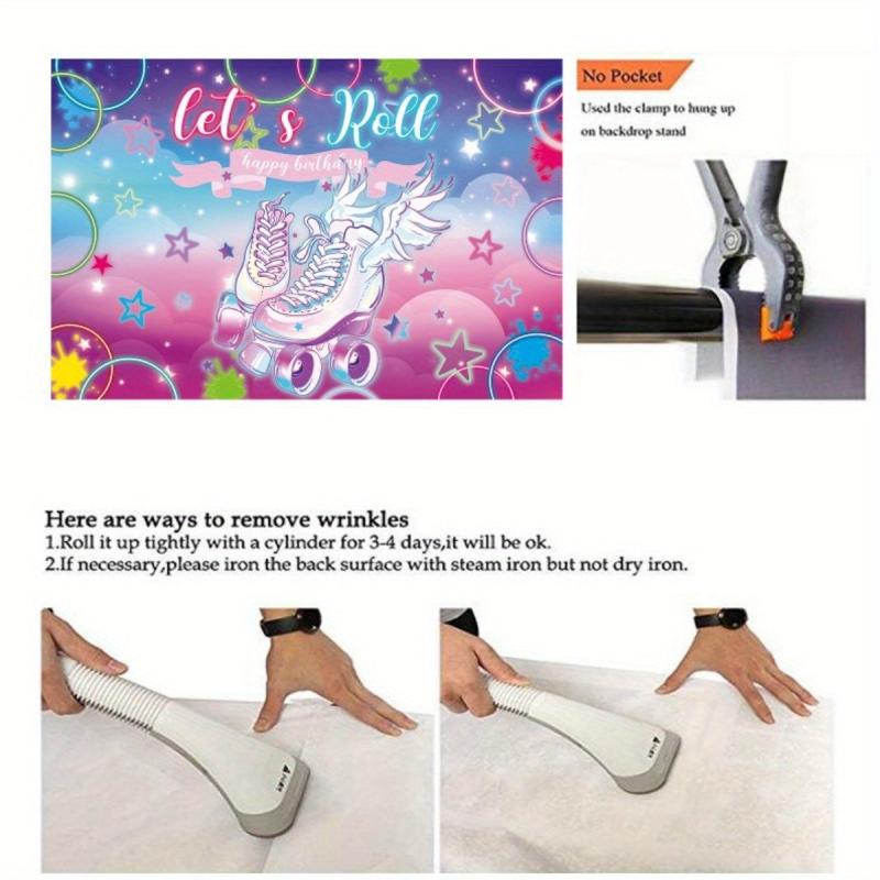 Fluorescent Roller Skating Birthday Background Cloth Party Decoration Banner