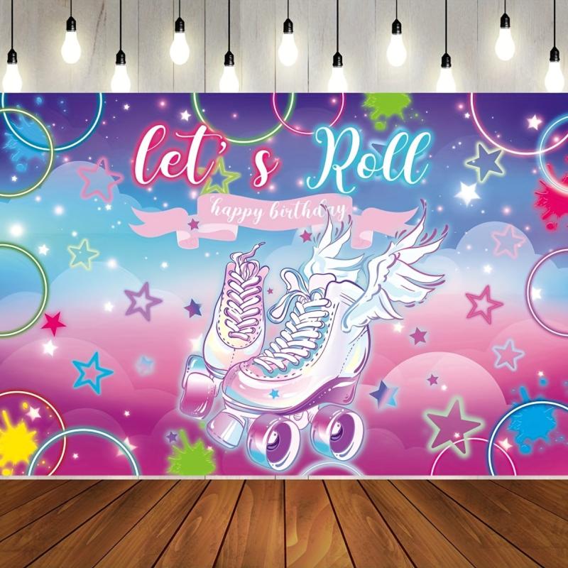Fluorescent Roller Skating Birthday Background Cloth Party Decoration Banner