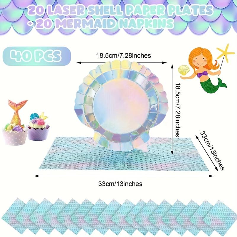 40pcs Mermaid Party Decorations Plates and Napkins Sets Ocean Theme