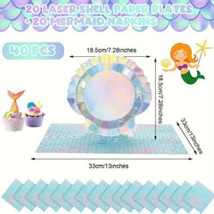 40pcs Mermaid Party Decorations Plates and Napkins Sets Ocean Theme