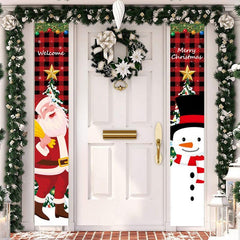 2pcs Christmas Banner Couplets Porch Decoration Holiday Flags Curtain