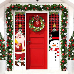 2pcs Christmas Banner Couplets Porch Decoration Holiday Flags Curtain