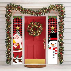 2pcs Christmas Banner Couplets Porch Decoration Holiday Flags Curtain