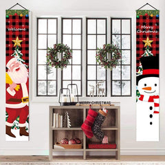 2pcs Christmas Banner Couplets Porch Decoration Holiday Flags Curtain