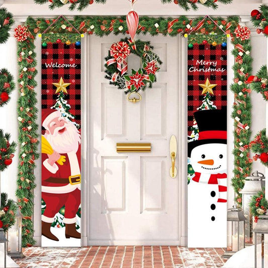 2pcs Christmas Banner Couplets Porch Decoration Holiday Flags Curtain