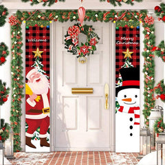 2pcs Christmas Banner Couplets Porch Decoration Holiday Flags Curtain