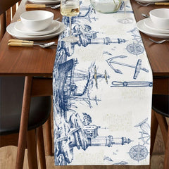 Vintage Lighthouse Lines Table Runner 13x72 Inch