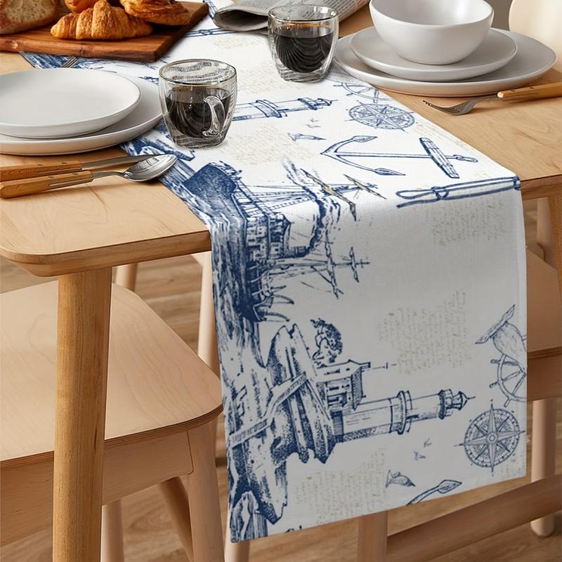 Vintage Lighthouse Lines Table Runner 13x72 Inch