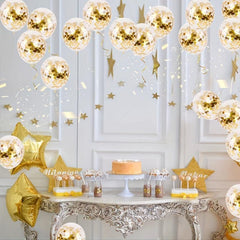 50pcs Golden Confetti Latex Balloons - Graduation Wedding Birthday Party Decor