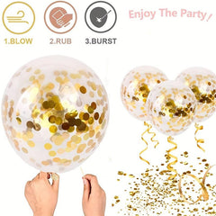 50pcs Golden Confetti Latex Balloons - Graduation Wedding Birthday Party Decor