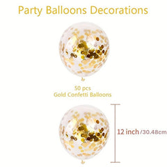 50pcs Golden Confetti Latex Balloons - Graduation Wedding Birthday Party Decor