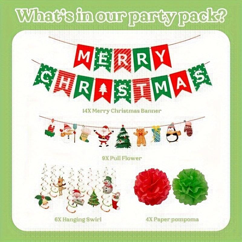 33pcs Christmas Party Decoration Set Happy Christmas Banners Garland Swirls Poms