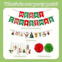 33pcs Christmas Party Decoration Set Happy Christmas Banners Garland Swirls Poms