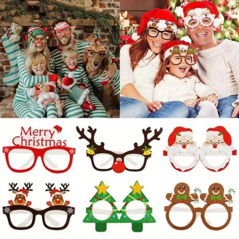 9pcs Christmas Paper Glasses Santa Elk Tree Props Party Decoration