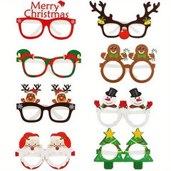 9pcs Christmas Paper Glasses Santa Elk Tree Props Party Decoration