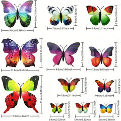 12pcs Colorful Double Winged Butterfly Decals with Magnets
